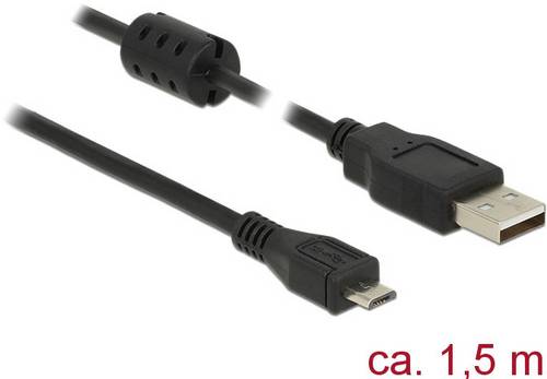 Delock USB-Kabel USB 2.0 USB-A Stecker, USB-Micro-B Stecker 1.50m Schwarz mit Ferritkern 84902