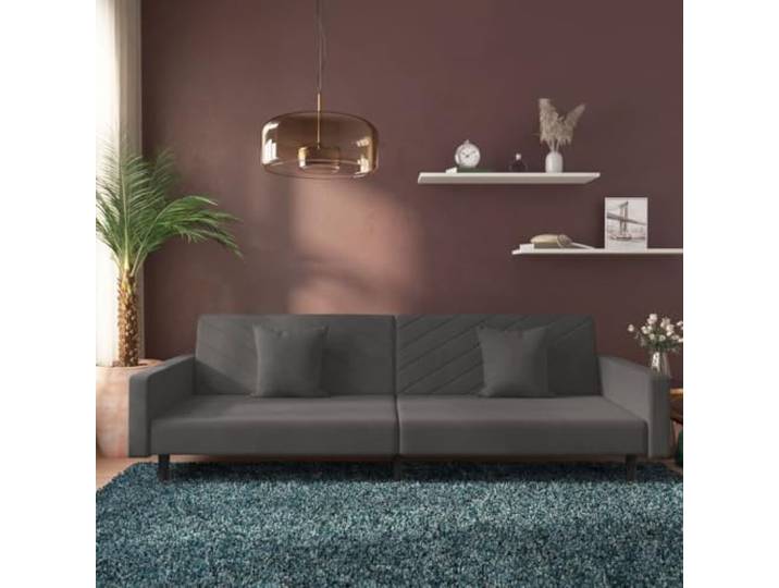HEFZGDB Schlafsofa 2-Sitzer Dunkelgrau Samt mit 2 Kissen – 2-in-1 Funktionssofa Bett für Gäste, Komfortables Sitzgelegenheit mit Robuster Holzrahmen, Vielseitig Wohnzimmer
