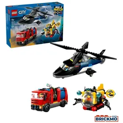 LEGO City Fahrzeuge 60462 Kombinationsset mit Hubschrauber, Löschauto und U-Boot 60462