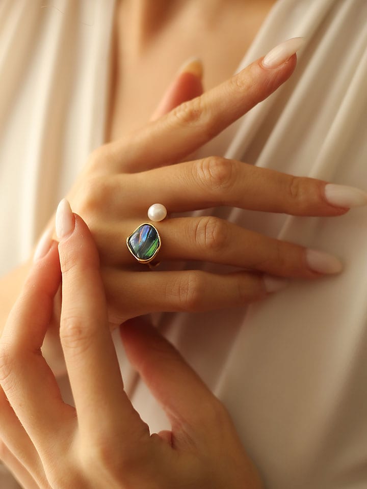 Pierres delicates Vergold. Ring mit Perle und Edelstein - onesize