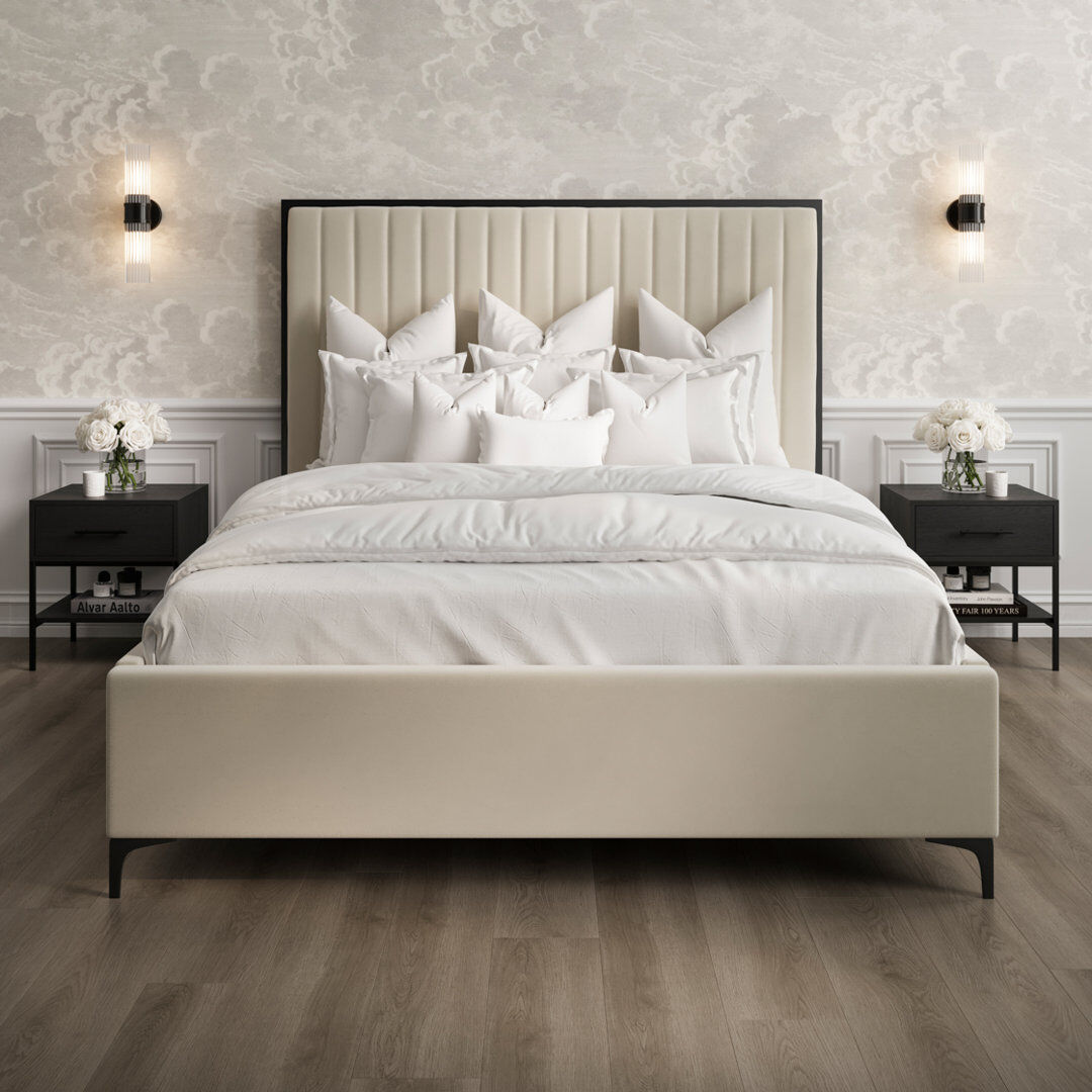17 Stories BERKELEY UPHOLSTERED BED Cream Double (4'6)