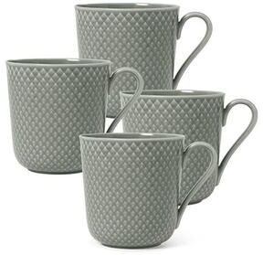 Lyngby Porcelæn Rhombe Earth Mug With Handle Set, Moss, 4 Pcs.