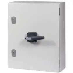 Eaton 197340 Lasttrennschalter, DMV, 400 A, 3-polig, HALT-Funktion, mit grauem Drehgriff, im Stahlgehäuse, Anschlussbohrung 11 mm DMV-400/3/SE5/P-G
