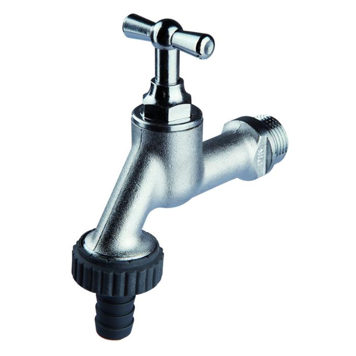Seppelfricke Sepp Auslaufventil 0000098 DN 15, Messing mattverchromt, Schlauchverschraubung, Knebelgriff-Oberteil