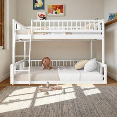 ZWYO HOSIMU Full XL Over Queen Solid Wood Bunk Bed with Guardrails, Ladder & Convertible 2-Bed Design for Shared Bedrooms