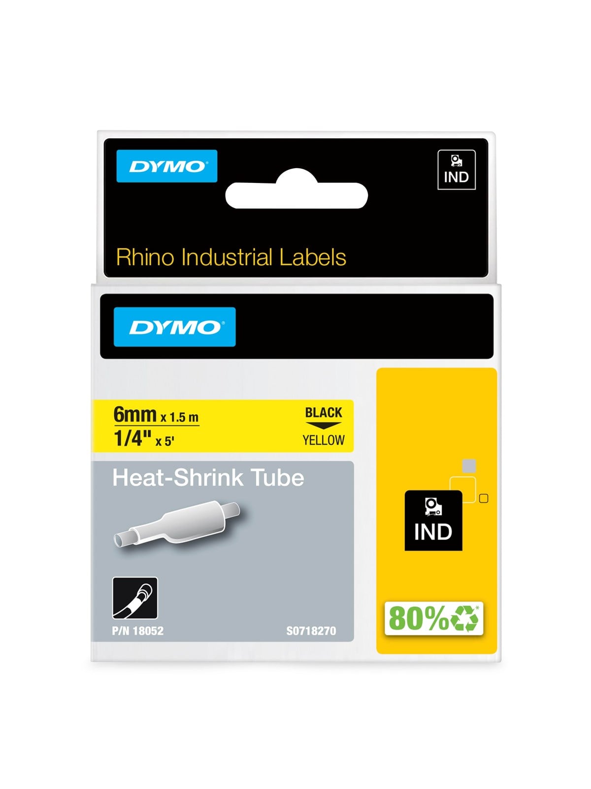 DYMO Rhino Industrie Schrumpfschlauch-Kabeletiketten | 6 mm, 1,5 m | Schwarz auf gelb