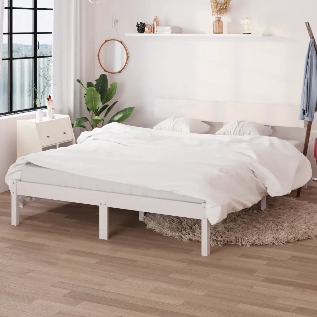 Ebern Designs Garric Solid Wood Bed white 135 x 190cm