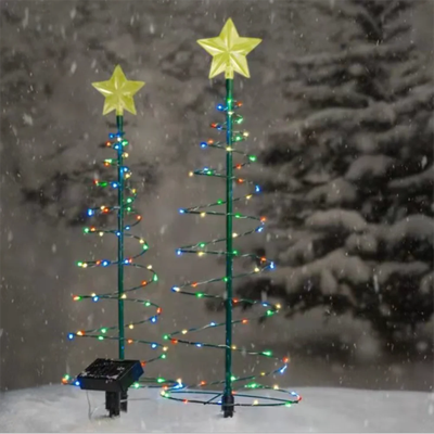 Modern Harvest Tools & Trends Solar Outdoor Christmas Tree Lights: LED Ground Lamp String For Garden DEcor Waterproof IP65 Star Lanterns Emitting Color: MULTI COLOR