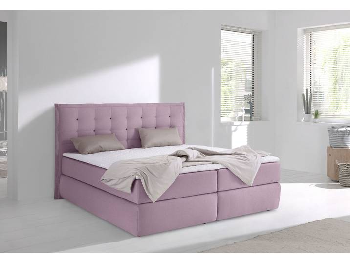 Boxspringbett, Feinstruktur, Rosé, 195×210 cm, Mit Kopfteil & 2-Farbigen Knöpfen, Klassisch/Modern, Inosign