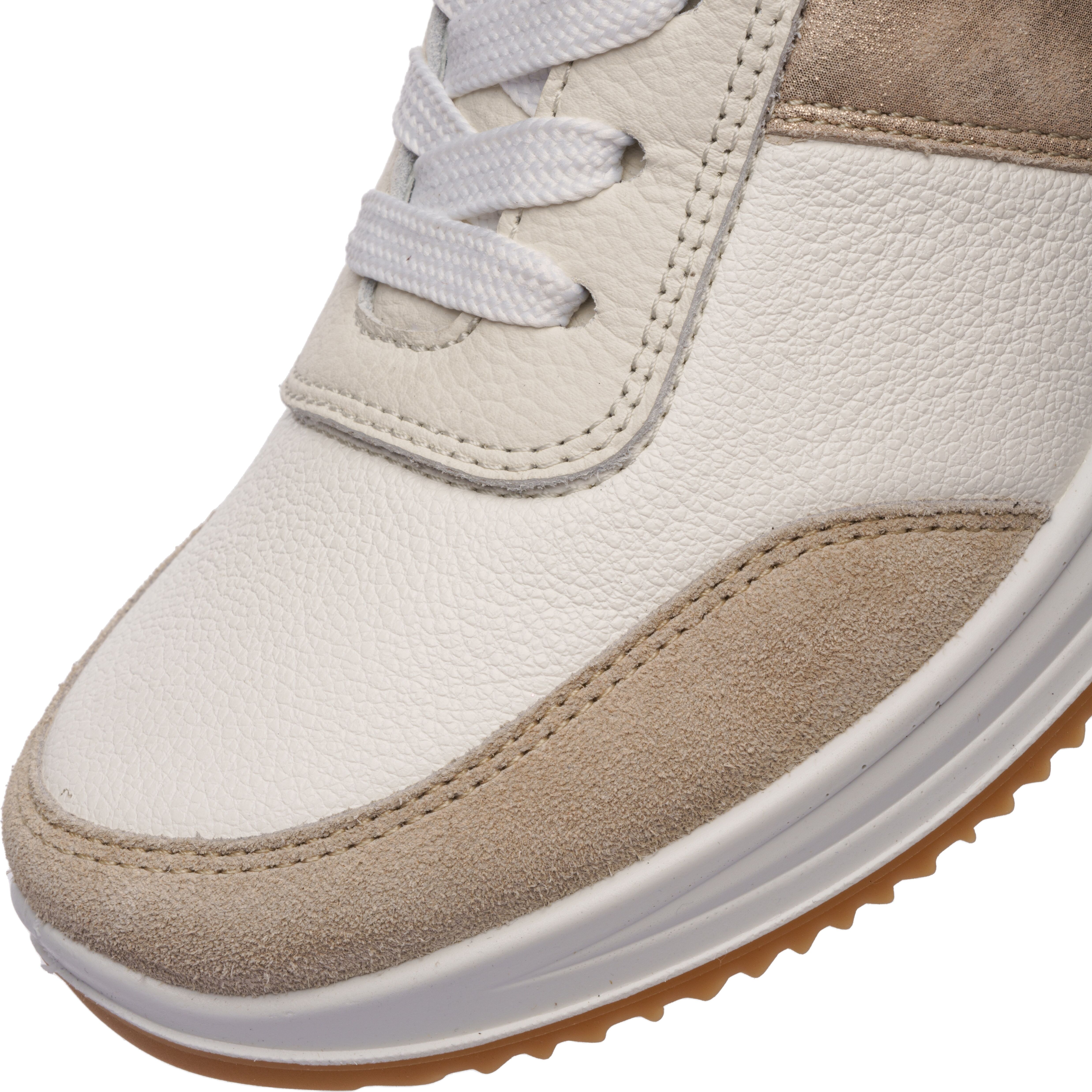Sneaker ARA "OSAKA 3.0", Damen, Gr. 7,5 (41,5), atmungsaktiv, beige (creme, sand), Glattleder, Lederimitat, Veloursleder, Reptilienprägung, Schuhe Sneaker, Freizeitschuh, Halbschuh, Schnürer, weicher Schaftrand, H-Weite