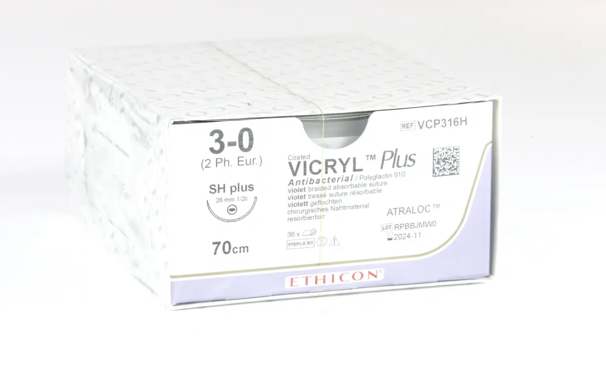 Ethicon Nahtmaterail Vicryl Plus SH-PLUS USP 3/0 violett, 70 cm Fadenlänge (3 Dtz.) VCP316H