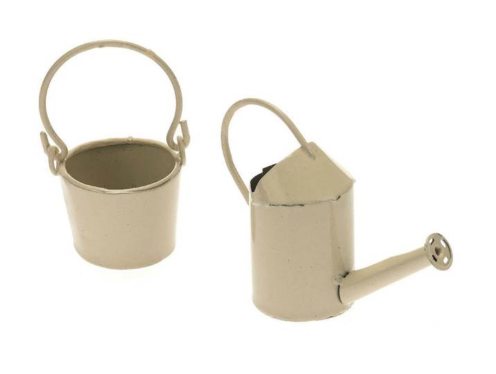Glorex Mini-Gardening Giesskanne und Eimer Creme 5 cm