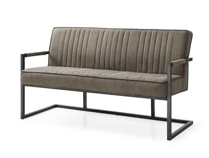 Esszimmerbank mit Armlehnen 160cm 'Odin' Bezug Taupe Gestell schwarz