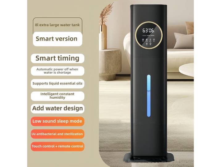 Humidificateur intelligent 8L pour humidificateur d'air ultrasonique domestique avec capteur d'humidité automatique, grande pièce, chambre à coucher, bureau, silencieux