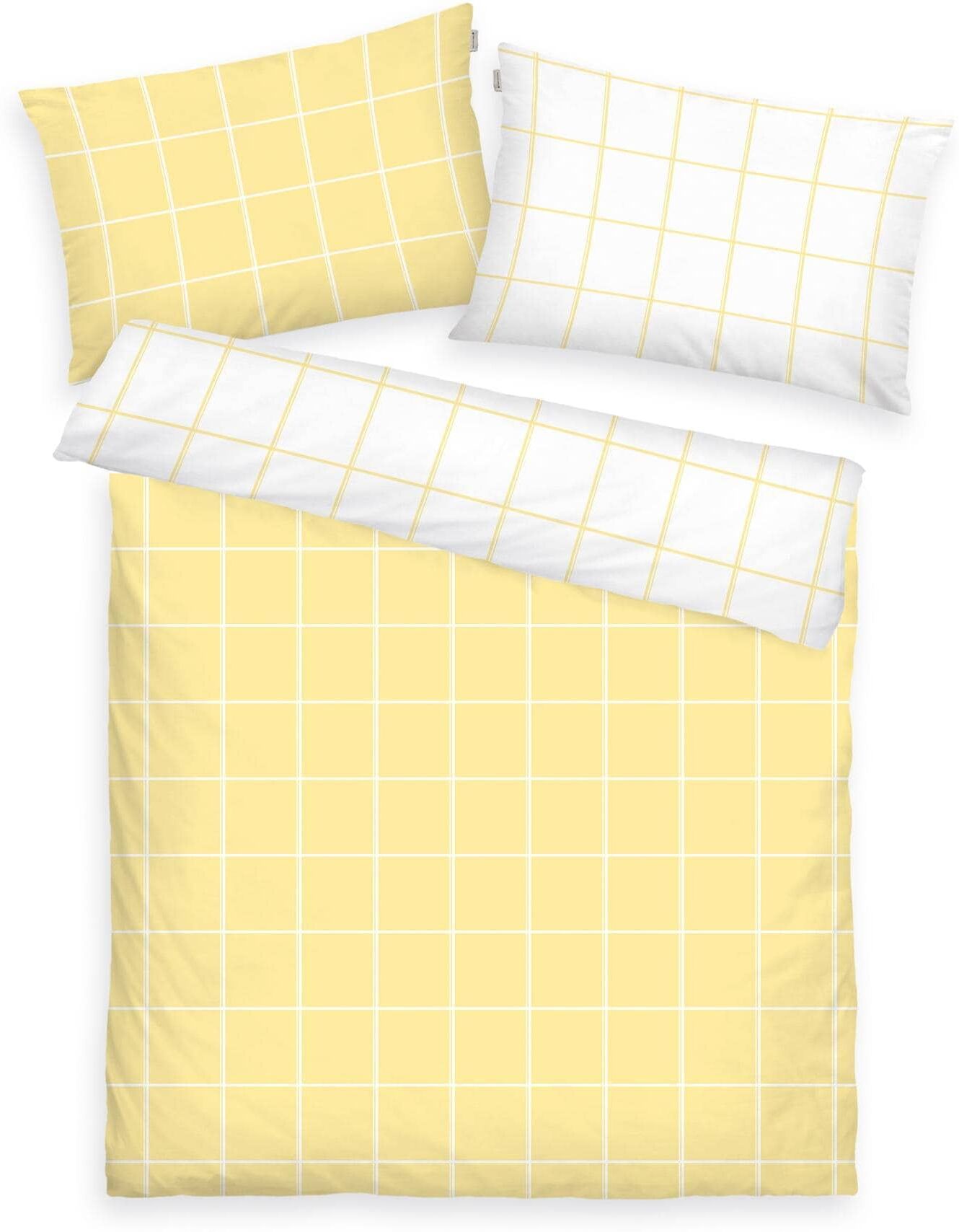 Bettwäsche TOM TAILOR HOME "160 x 210 cm + 65 x 100 cm", gelb (alt weiß, gelb), Renforcé (Bio-Baumwolle), B/L:, Renforcé (Bio-Baumwolle), Obermaterial: 100% Baumwolle, Bettwäsche, Bettwäsche alt weiß, gelb Renforcé (Bio-Baumwolle), B/L: