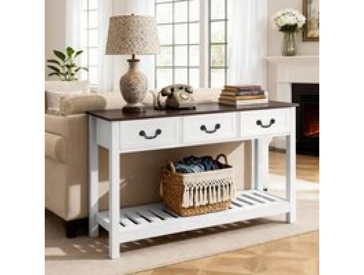 VEVOR Konsolentisch Sofatisch mit Schubladen & Ablagefach, schmaler rechteckiger Eingangstisch aus MDF + Spanplatte für Flur Schlafzimmer Wohnzimmer Foyer, Flurtisch 120 x 30 x 80 cm Braun + Weiß