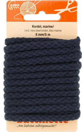 buttinette Baumwoll-Kordel für Bekleidung, marine, 8 mm Ø, Länge: 5 m