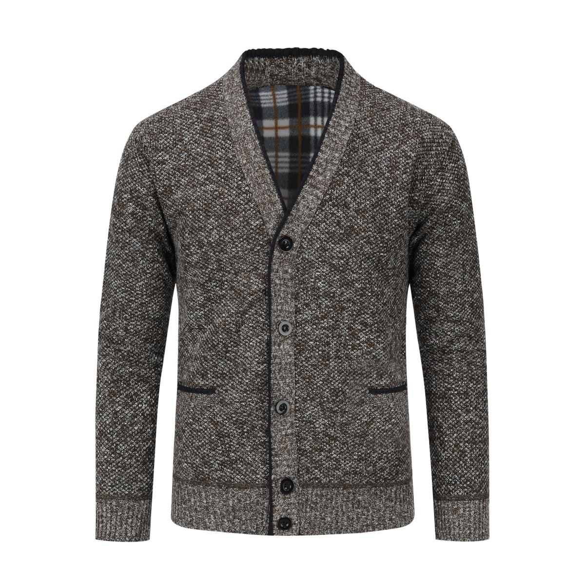 Herren Strickjacke mit Zwei Taschen Knopf Stehkragen Strickjacke für Winter Braun