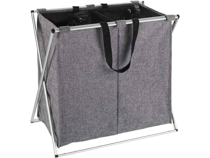 WENKO Panier à Linge Duo\, Panier à Linge 2 Compartiments avec poignée de Transport\, capacité 120L\, Cadre Aluminium - Tissu Polyester\, 59x57x38\, Gris chiné
