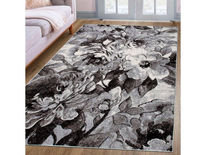 Teppich OTTO HOME Almrose Gr. 6, grau, B:200cm H:9mm L:300cm, Kunstfaser, Teppiche, Teppich, mit besonders weichem Flor, Blumen Muster, florales Design, Kurzflor