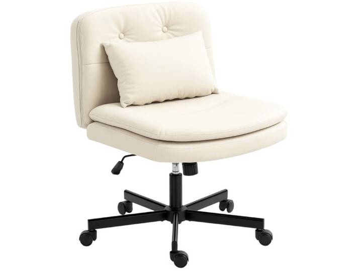 Chaise de bureau sans accoudoirs – simili cuir – à roulettes – pivotante – beige