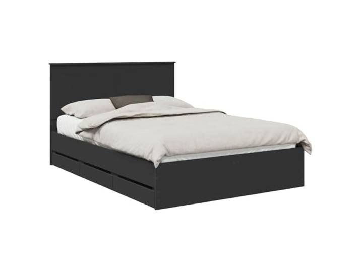 PUGYNBK Bettgestell schwarz 140 x 190 cm Holz Ingenieur Mit versteckten Schubladen, quadratischen Beinen, Lamellen-Design, einfache Montage, einfache Reinigung