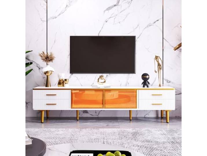 QLTXYHML TV-Möbel, 170 x 37 x 47,5 cm, Braun, 4 Schubladen, LED-App