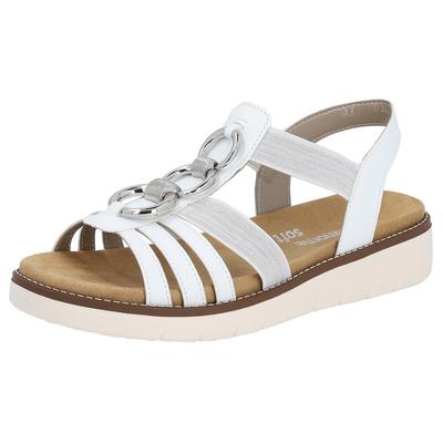 Sandale REMONTE, Damen, Gr. 38, Synthetik, silber (weiß, silberfarben), Lederimitat, Schuhe Sandale, Sommerschuh, Sandalette, Keilabsatz, mit praktischen Gummizügen