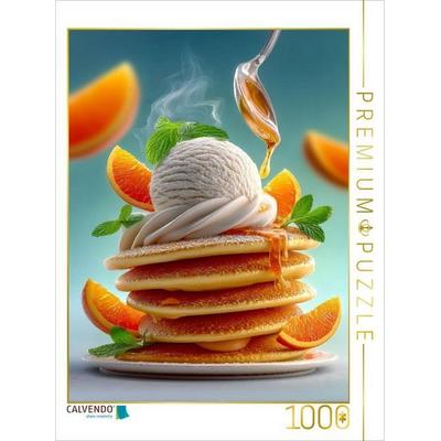 CALVENDO Puzzle Duftende Pancakes werden verwöhnt von Vanilleeis und goldigem Sirup | 1000 Teile Lege-Größe 64x48cm Foto-Puzzle für glückliche