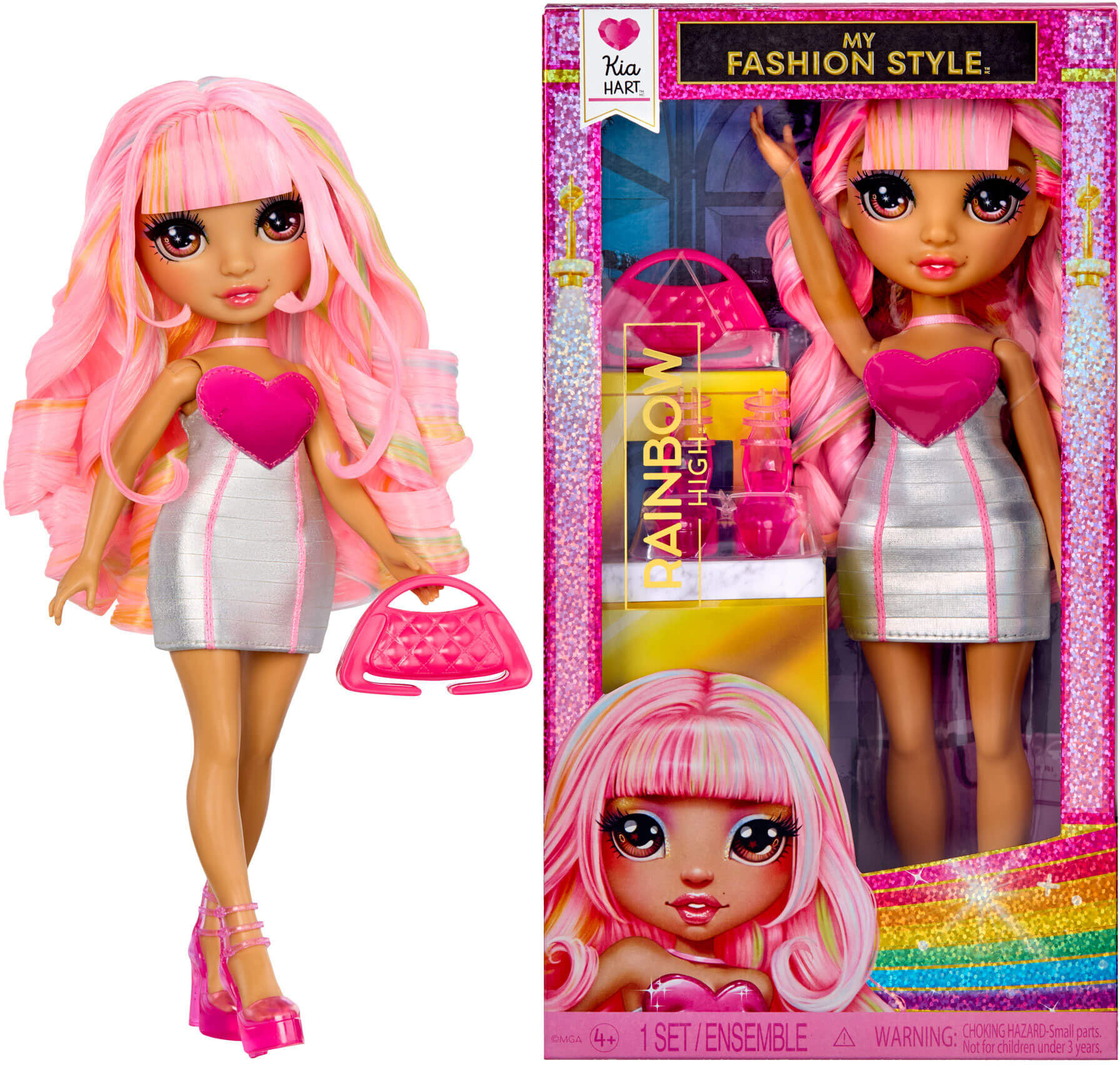 Rainbow High My Fashion Style 2.0 Kia Hart Fashion Doll, Silver and Soft Pink Dress, 11 in
