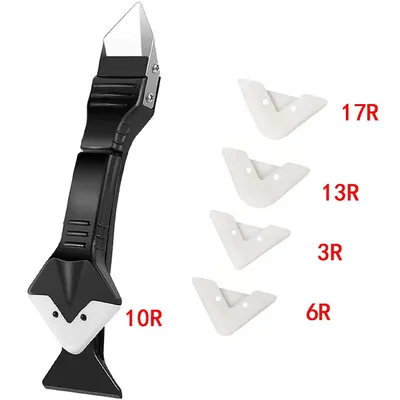Professional Caulk & Sealant Finishing Tool Kit Silicone Squeegee & Grout Scraper 5in1 Metal Scraper