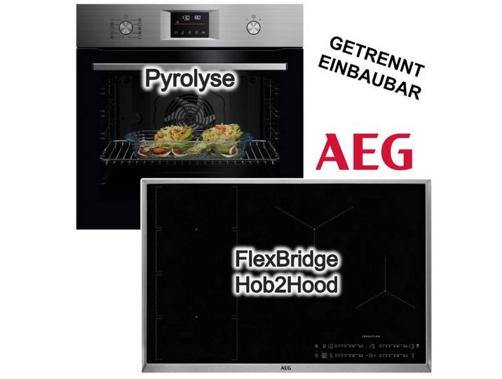 AEG Backofen-Set Backofen Pyrolyse + Induktionsfeld 77cm PowerBoost flex Hob2Hood, Pyrolyse-Selbstreinigung