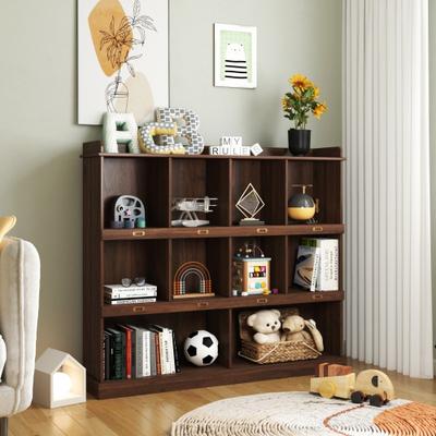 Direct Wicker Wood 10 Tiers Bookshelf Modern Bookcase Storage Rack Shelves