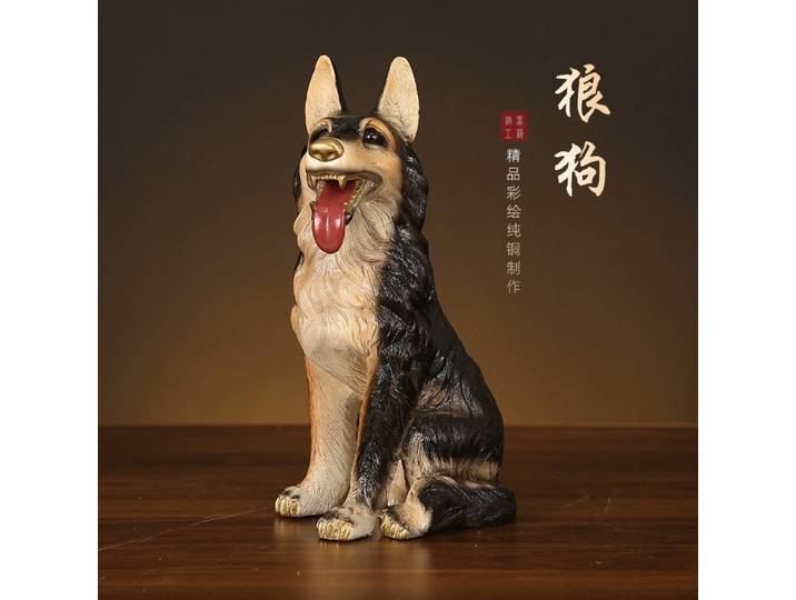 Statue de chien berger allemand en cuivre, animal du zodiaque chinois, décoration de bureau et de maison, cadeau pour ornement de bureau