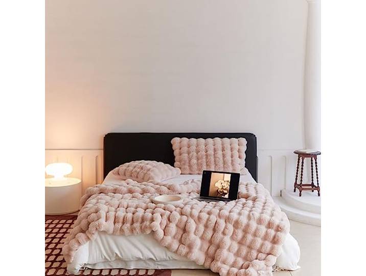 Bubble Decke Fellimitat Kuscheldecke Flauschig Flauschige Fluffy Blanket Für Bett Sofa Casual (Rosa, 180 * 200cm)