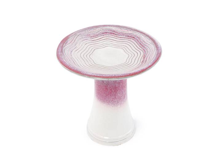 Lvhom Vogelbad mit Standfuß, Keramik Ø43/45H cm, Wetterfest, Rosa-Weiß, Pink, Wasser/Strand/Meer, Rund, 43x45x43 cm, Dekoration, Gartendeko