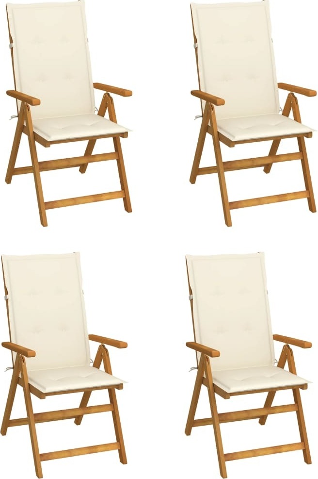 4er-Set verstellbare Klappstühle mit Kissen aus massivem Akazienholz