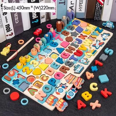 Inspired Finds Montessori Math Toy Wooden Puzzle Fishing Game x car Letter
