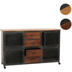 Sideboard HWC-N28, Kommode, Rollen 4 Schubladen, 3D-Struktur Industrial Retro Metall Holz 90x150x40cm ~ schwarz, braun