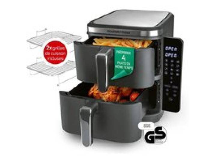 GOURMETmaxx FryUp Friteuse à air chaud verticale à double chambre - 10 L - 2800 watts - gris
