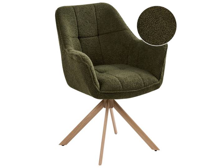 Beliani Esszimmerstuhl drehbar Bouclé Grün Hayden, Grün, Braun, 64x85x69 cm, Esszimmer, Stühle
