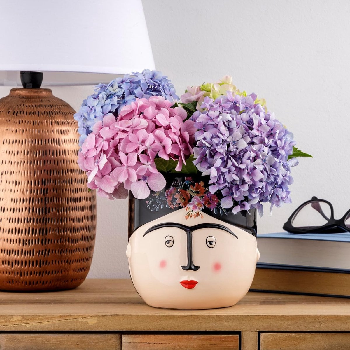 Handgeschilderde Keramische Vaas - Decoratieve Pot - Multicolor - Hoogte: 14 cm