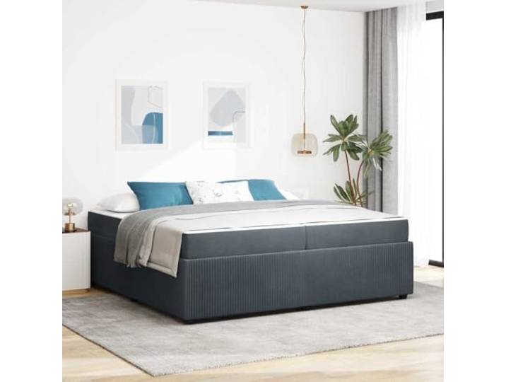 Stoffbezogener stabiler Bettrahmen Modernes Design 200x200 cm Grau Bettrahmen mit Matratze Dunkelgrau 200x200 cm Stoff Polsterbett mit Bonnellfederkern Boxspringbett Design King Size