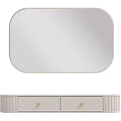KONSOLENTISCH Halay Beige 2 Schubladen mit runden Kanten + Rechteckiger Spiegel