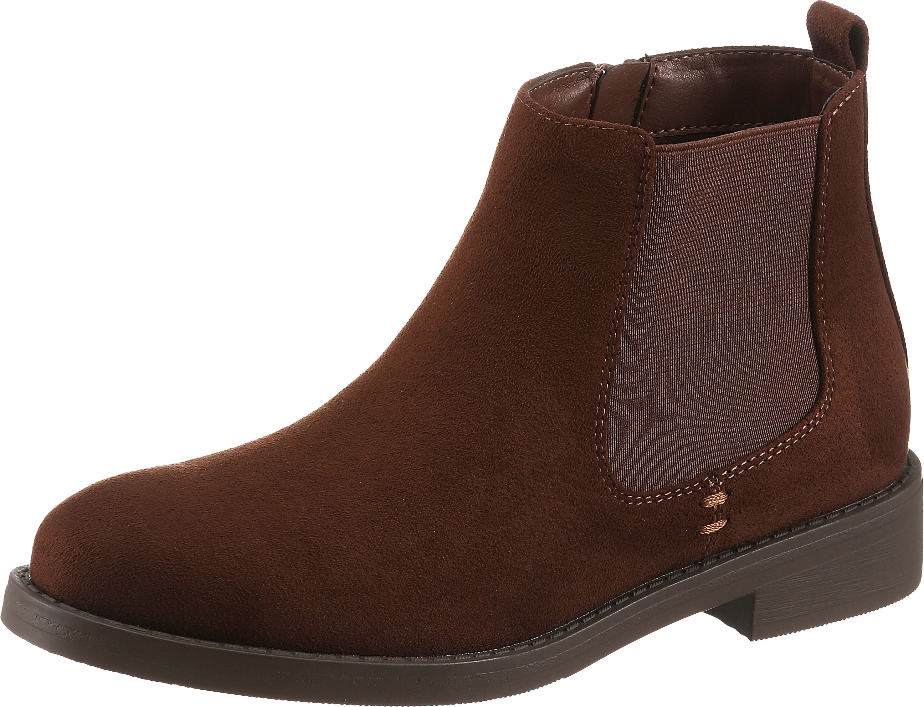Chelseaboots ANISTON SHOES, Damen, Gr. 39, Textil, dunkelbraun, Veloursleder, unifarben, Basic, Schuhe Chelseaboots, Stiefelette, Blockabsatz, mit breitem Stretch