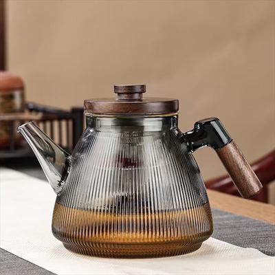 Uplift Essentials Stripe High Borosilicate Glass Teapot Walnut Handle black