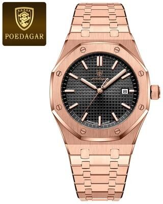 Fashion Sheath POEDAGAR Luxury Stainless Steel Quartz Watch For Men rose Gold Black