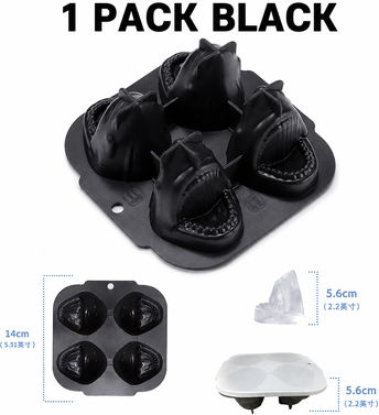 Universal Stock Shark Ice Cube Mold Silicone Ice Tray For Whiskey Cocktails And Fun Party Drinks 1 Pack Black