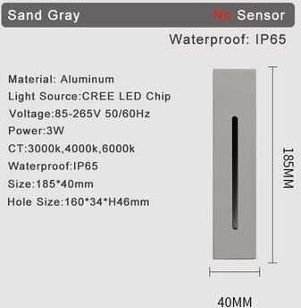 Inspired Finds Smart Motion Sensor LED Stair Wall Light Recessed Step Lamp 3W sand Gray 6000k Cold Light