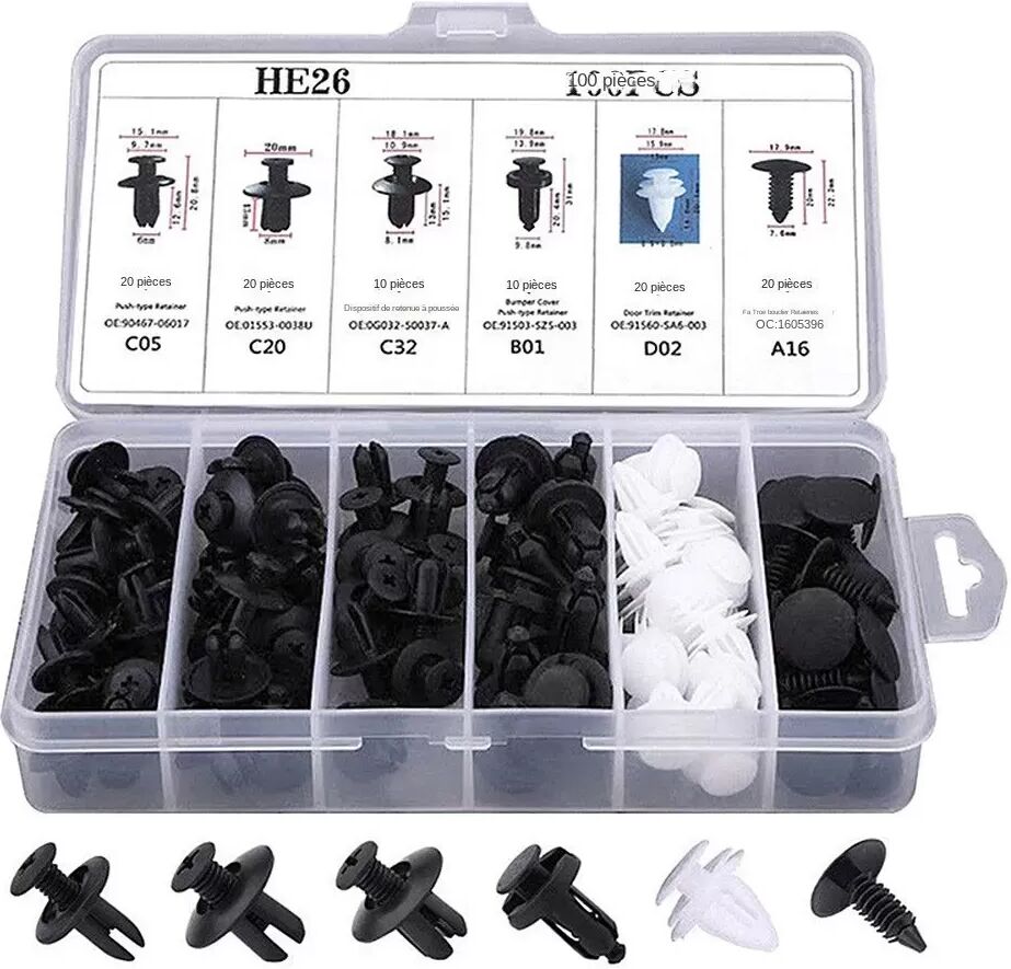 INF 100PCS Clips de retenue pour voiture - Kit de fixations universelles